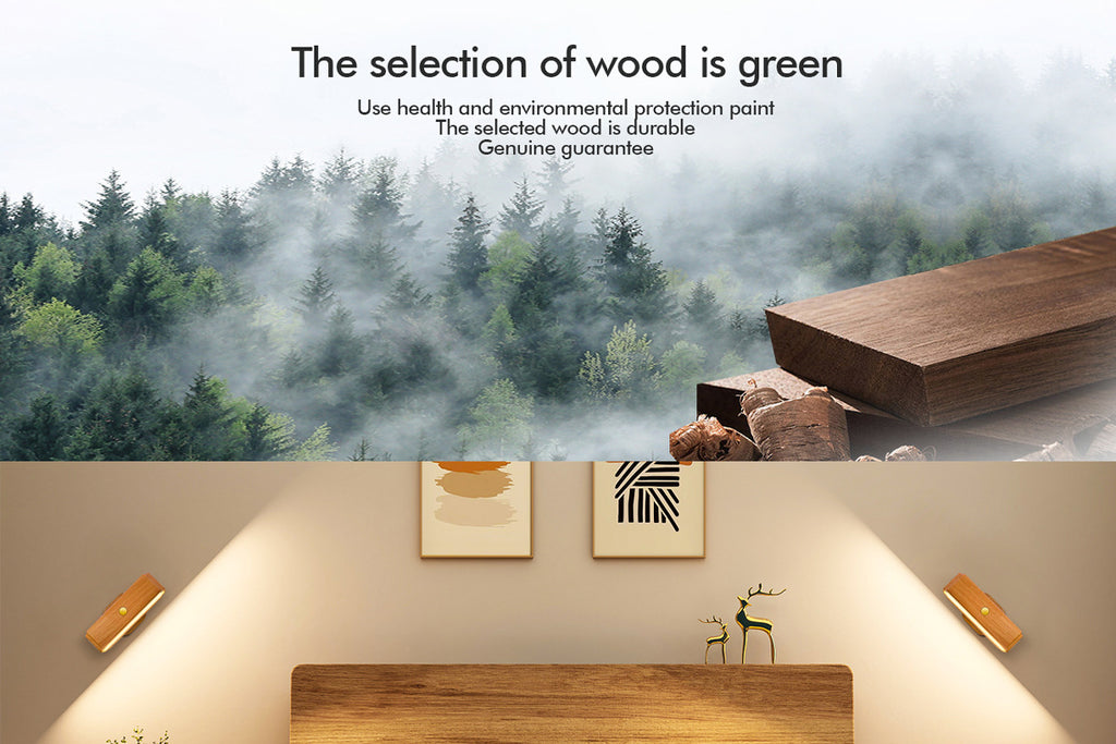 Solid Wood Wall Lamp Human Body Sensing Wireless Reading Wall Lamp Magnetic Night Light Desktop Warm Light Suitable for Staircase Corridor