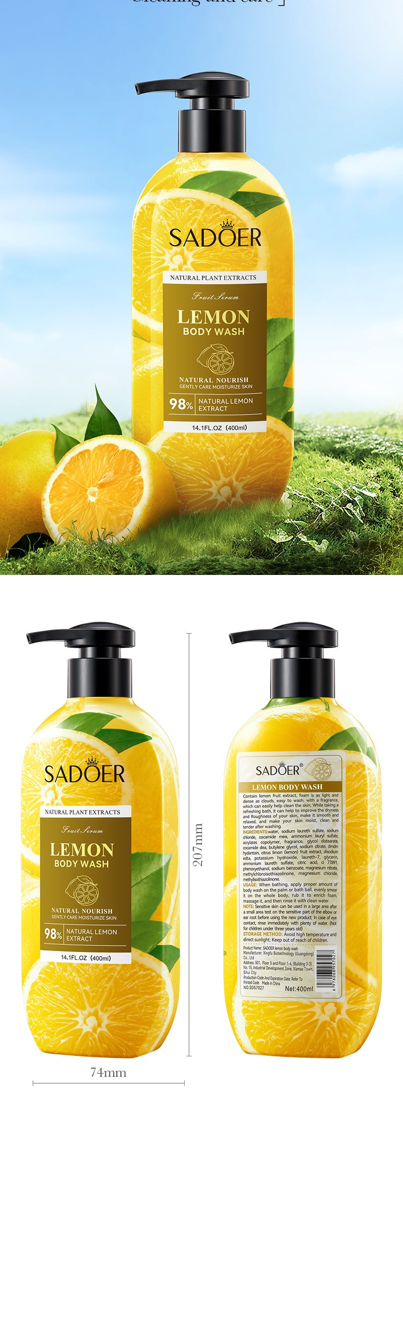 Full English Fruit Body Wash400ml SADOER Coconut Cleansing Avocado Shower Milk  Foreign Trade Wholesale