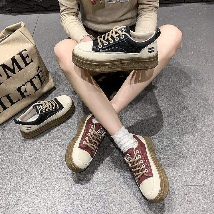 Thick-soled Height-increasing Women's Sneakers2025Spring New Niche Original Retro White Sneakers Sports Casual Shoes