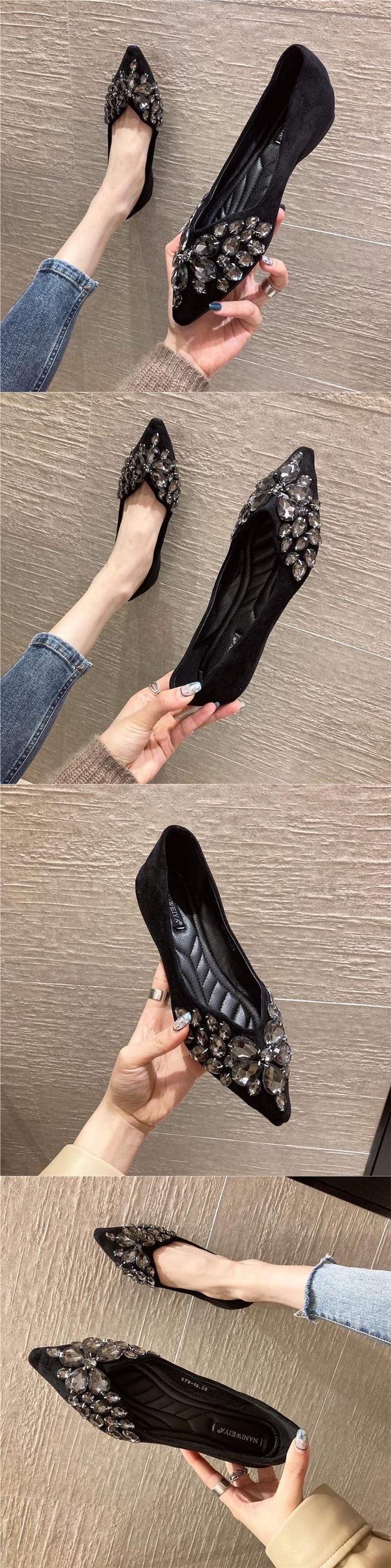 European and American Style2025Spring Summer New Women's Shoes Suede Fashion Shallow Mouth Pointed Toe Hidden Wedge Flat Heel Flat Shoes