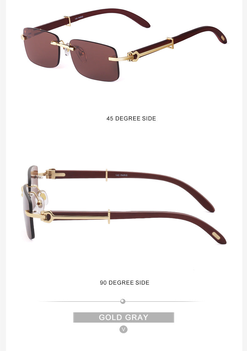 Vintage Wood Grain Sunglasses for Men and Women Fashion Frameless Square Driving Sun Protection Glasses