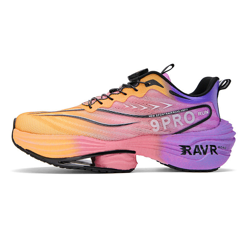 2025Autumn Winter New Breathable Double Mesh Knob Buckle Sports Shoes Couple High Elastic Popcorn Soft Bottom Carbon Plate Running Shoes