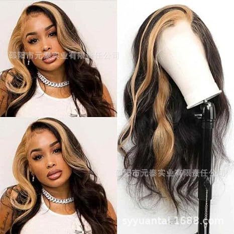 Highlight Green Body Wave Wig Skunk Stripe Lace Front Wig