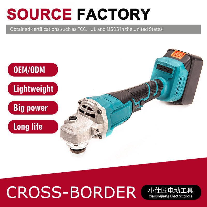 Cross-Border Lithium Battery Tool Brushless Angle Grinder High Power Industrial Grade Plastic Case One Battery One Charger Rechargeable Angle Grinder