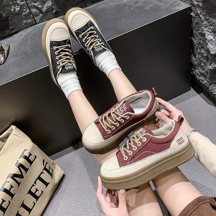 Thick-soled Height-increasing Women's Sneakers2025Spring New Niche Original Retro White Sneakers Sports Casual Shoes