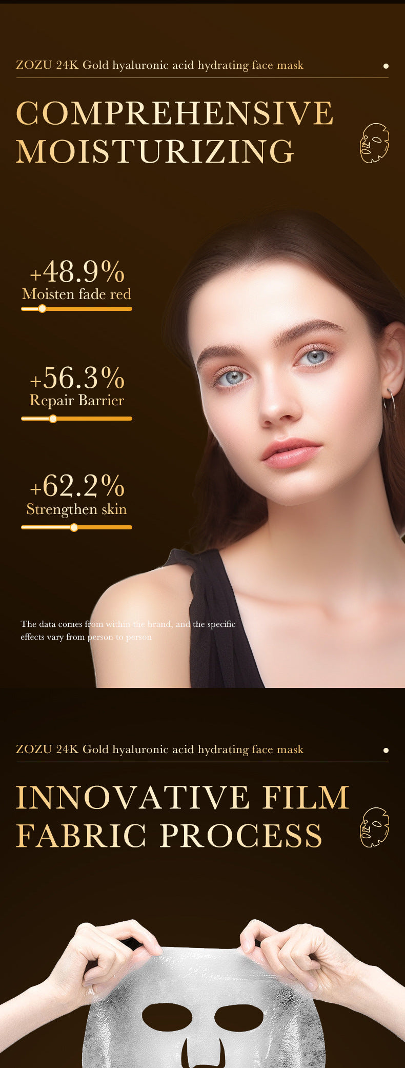 24k Gold Mask25g ZOZU Hyaluronic Acid Hydrating Moisturizing Tablets Cross-Border Wholesale