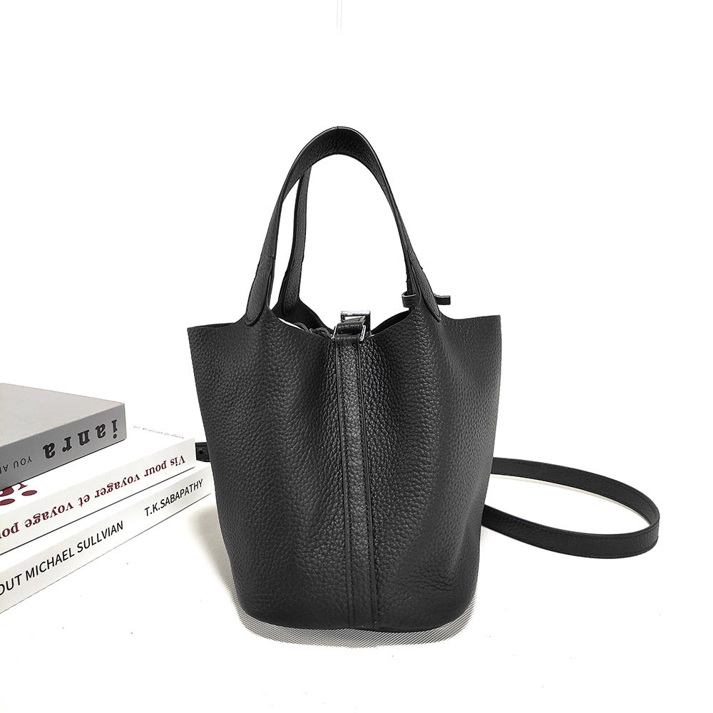 Women's Basket Bag2025New High-End First Layer Cowhide Bucket Bag Casual Handheld Women's Tote Bag Trendy