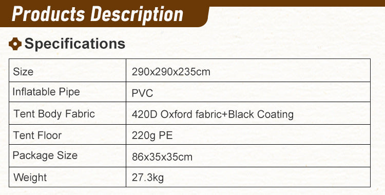 Wholesale Inflatable Tent from Source Factory Middle East Saudi Arabia Tent Black Coating Sunproof Rainproof Automatic Quick Open3*