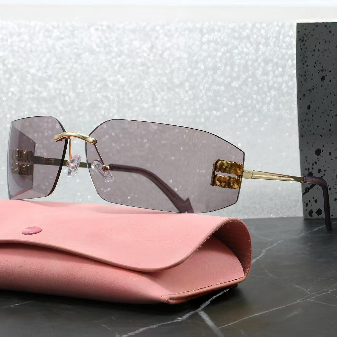 54mm New Zhang Yuanying Style Frameless Sunglasses for Women High Appearance UV Protection Retro Dustproof Sunscreen Sunglasses