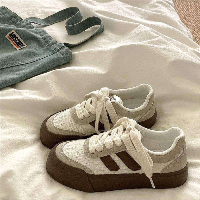 Casual Knitting~Sweet Niche Canvas Shoes for Women, Breathable and Versatile for Spring INS Casual Thick-Soled White Sneakers Trendy