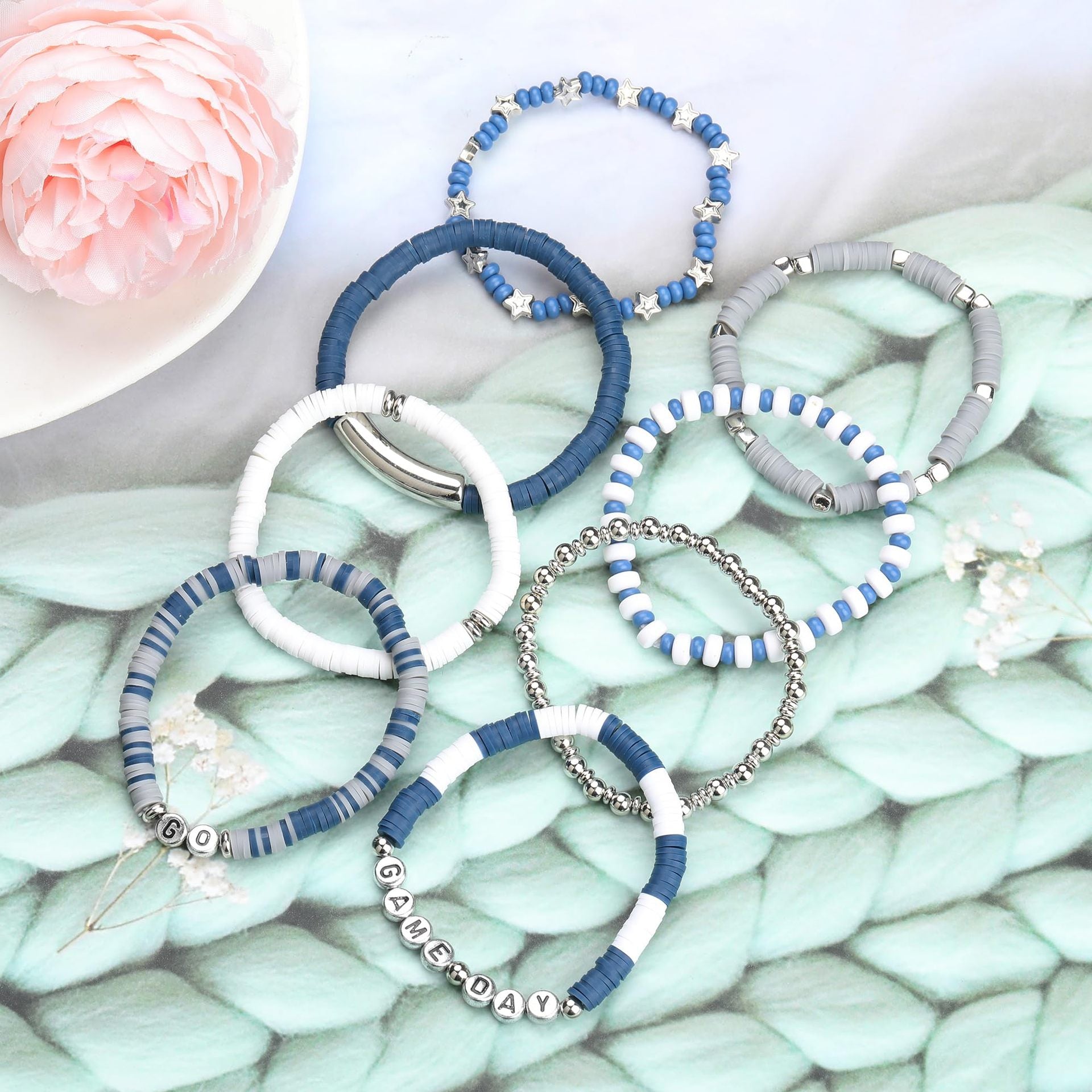 Game Day Soft Clay Bracelet Set Multi-layer Stackable Elastic Bracelet Super Bowl Game Day Football Bracelet