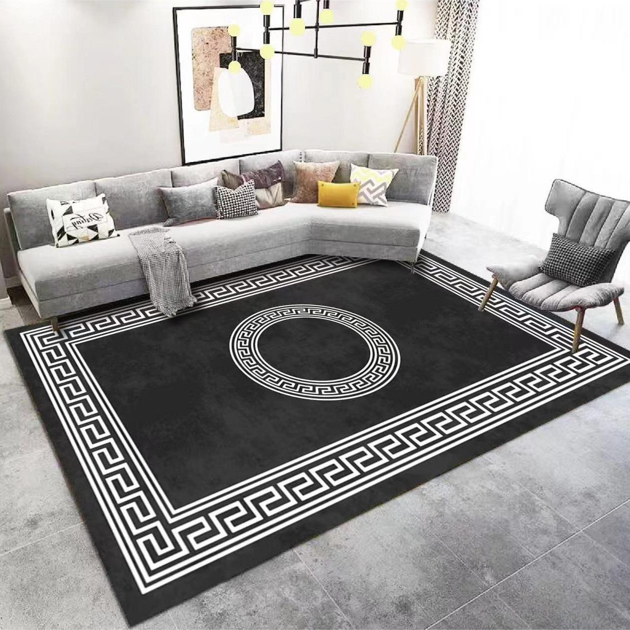 Living Room Carpet Stain-Resistant Easy Care Crystal Velvet Carpet Non-Slip Wear-Resistant Home Light Luxury Style Bedroom Bedside Rug Full Coverage
