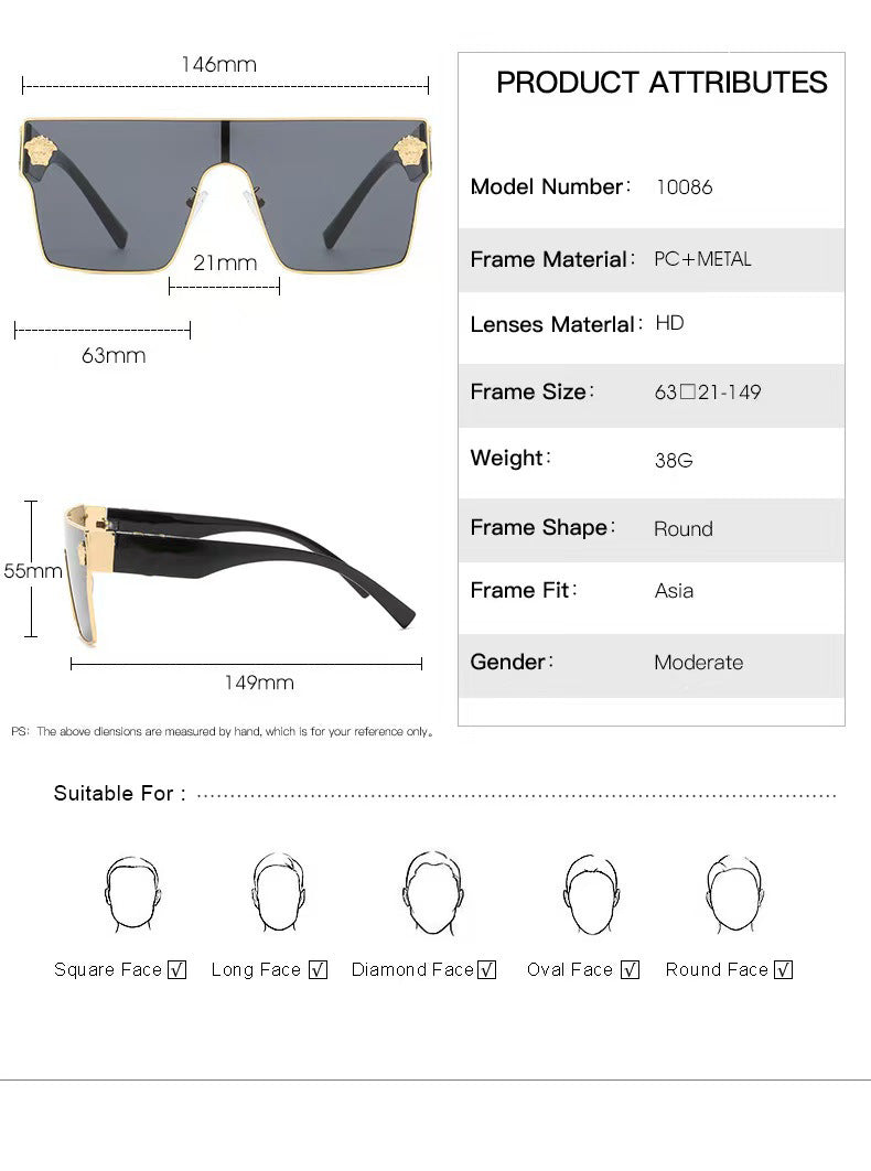New style one-piece sunglasses10086 European and American style unisex sunglasses modern sunglasses
