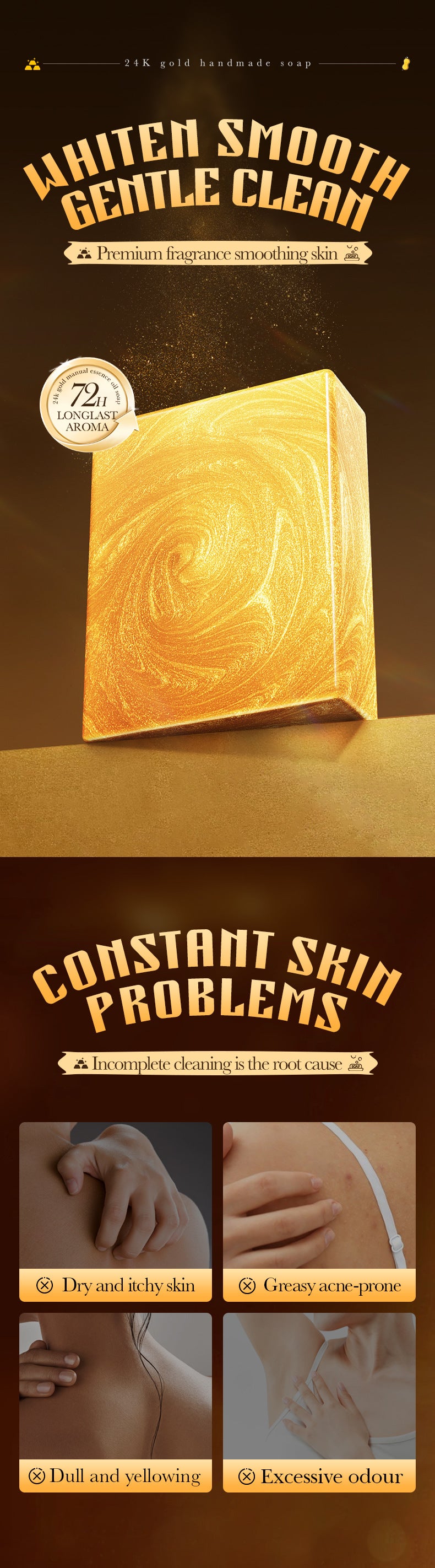 24K Gold Handmade Essential Oil Soap SADOER Universal Handmade Soap for Body Cleansing Cross-Border Wholesale