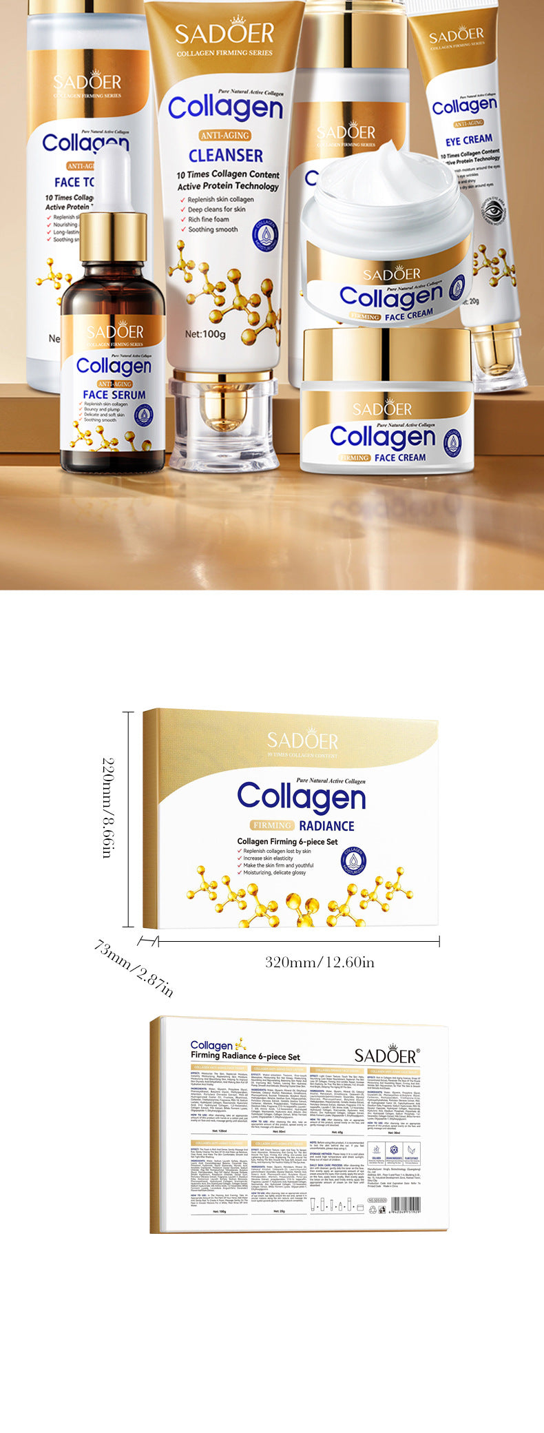 Full English Collagen Firming Skincare6Set SADOER Moisturizing and Hydrating Set Box  Wholesale