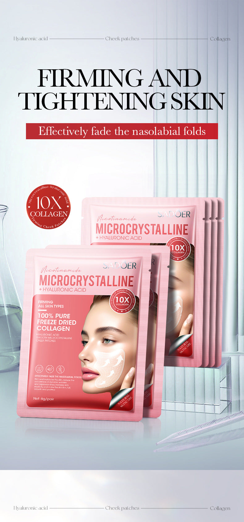 Hyaluronic Acid Microcrystalline Nasolabial Fold Patch SADOER Moisturizing nasolabial fold patches  wholesale