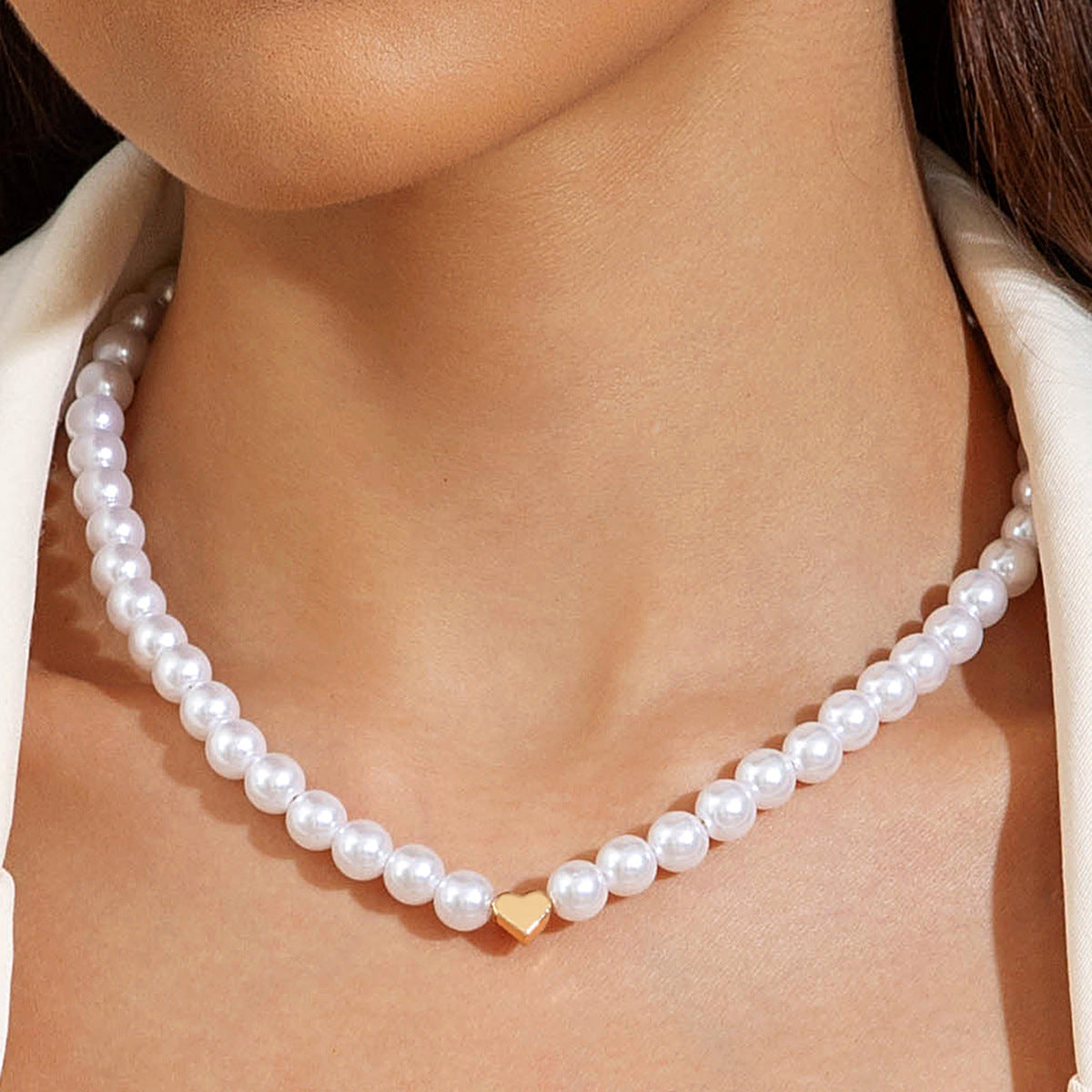 European and American Ornament  Simple Versatile Japanese and Korean Fresh Style Beaded Sugar Cube Round Bead Pearl Necklace Wholesale