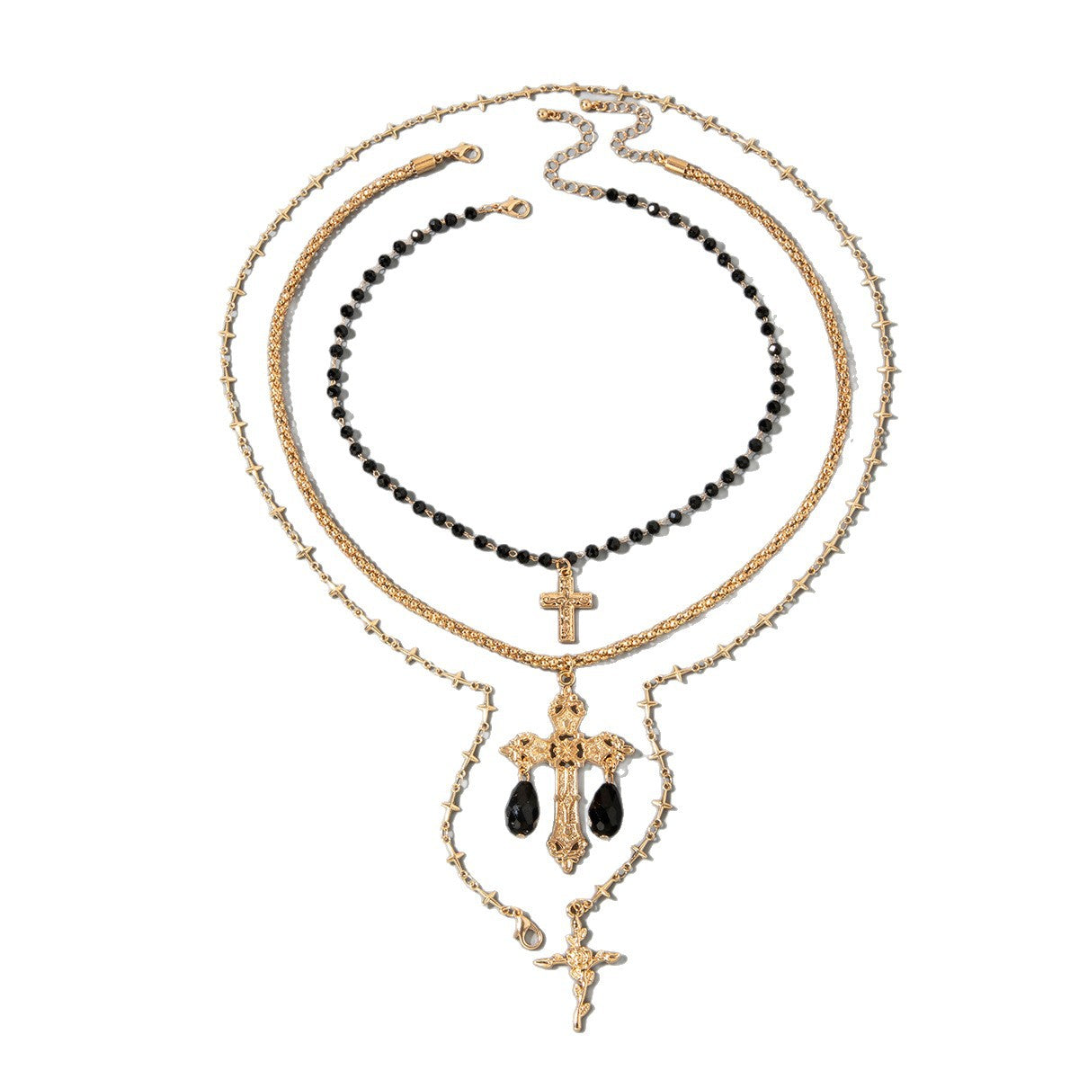 European and American Fashion Sense y Women's Tassel Necklace Creative Personality Double Layer Cross Pendant Collarbone Chain Necklace