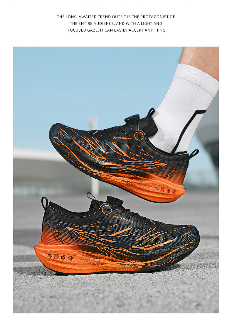 2025New Rotating Buckle Couple Fluorescent Trendy Fashion Running Shoes Real Explosive Carbon Plate Rebound Shock Absorption Sports Shoes