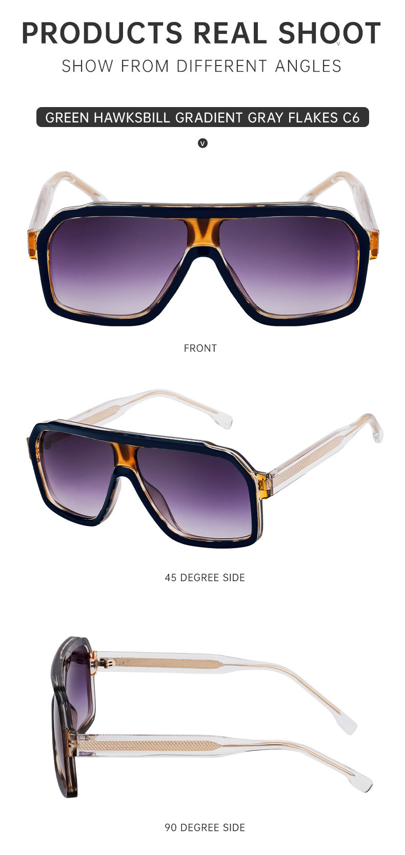 European and American Fashion Square Frame Sunglasses for Men Driving Special Propionic Acid Insert Pin Temple Sunglasses Men's Glasses shades