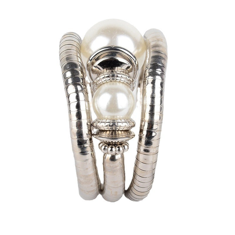 European and American Three-Circle Surround Pearl Bracelet Fashionable High-End Glossy Surface Gift for Women on Holidays Multi-Layer Bracelet