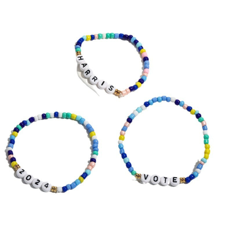 24New Year's Beaded Bracelet Harris Red White Blue Bracelet Set European and American Women's Election VOTE Bracelet