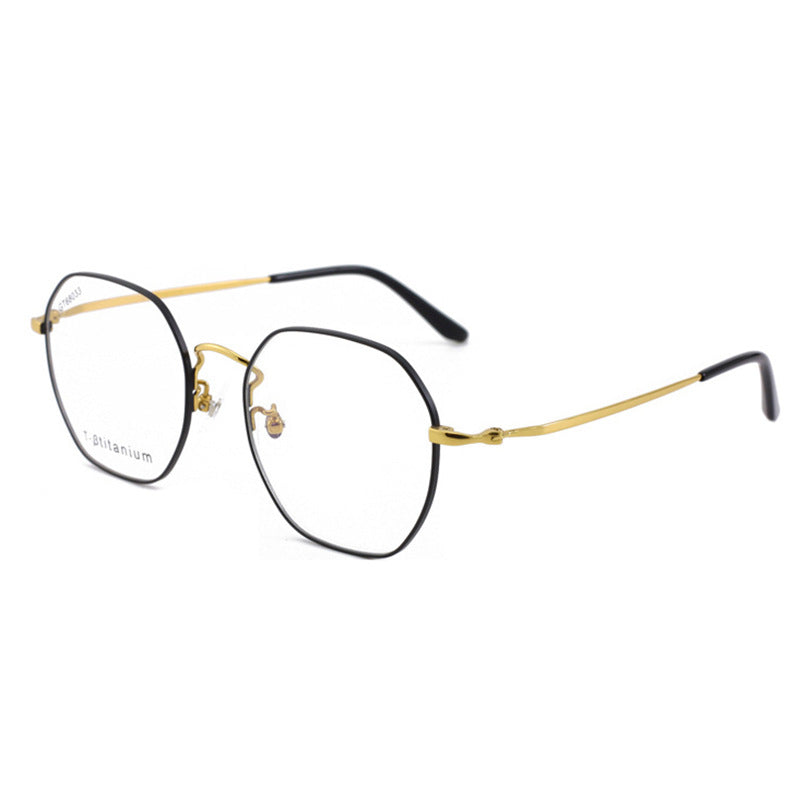 New Polygonal Retro Trend Titanium Frame Glasses Frame Two-tone Electroplated Unisex Plain Frame Metal Frame