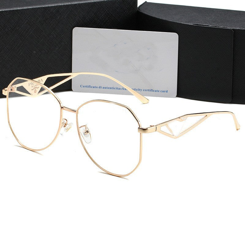 PR Home gold Triangle Logo Glasses Frame Women Irregular Large Frame Natural Trendy Glasses Unisex Sunglasses57Couple