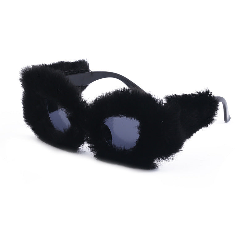Puppy Style Plush Winter Sunglasses for Women Fashion Cat Eye Sunglasses European and American Style Sunglasses