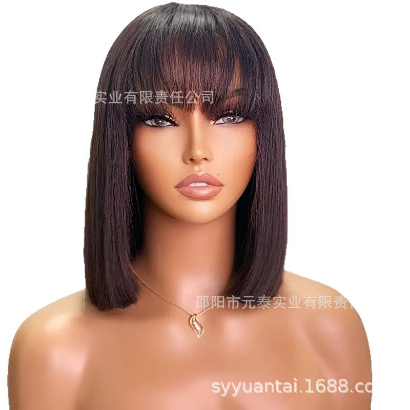 180 % Density 3*1 Lace Human Hair Bob Wig with Bangs Fringes