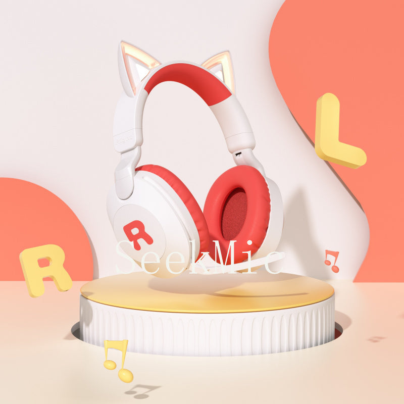 Cat Ear Headband Bluetooth Wireless Headphones with Mic Cute Long Battery Life Support Customization Bluetooth Headphones