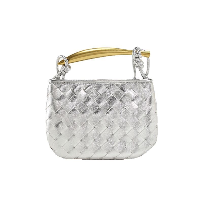 European and American Handmade Woven Bag Sardine Bag Niche Design Dumpling Bag Women's Metal Handbag Shoulder Bag Crescent Bag