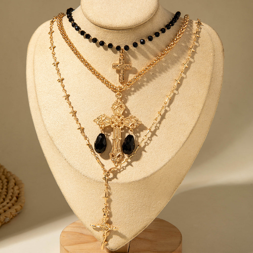 European and American Fashion Sense y Women's Tassel Necklace Creative Personality Double Layer Cross Pendant Collarbone Chain Necklace