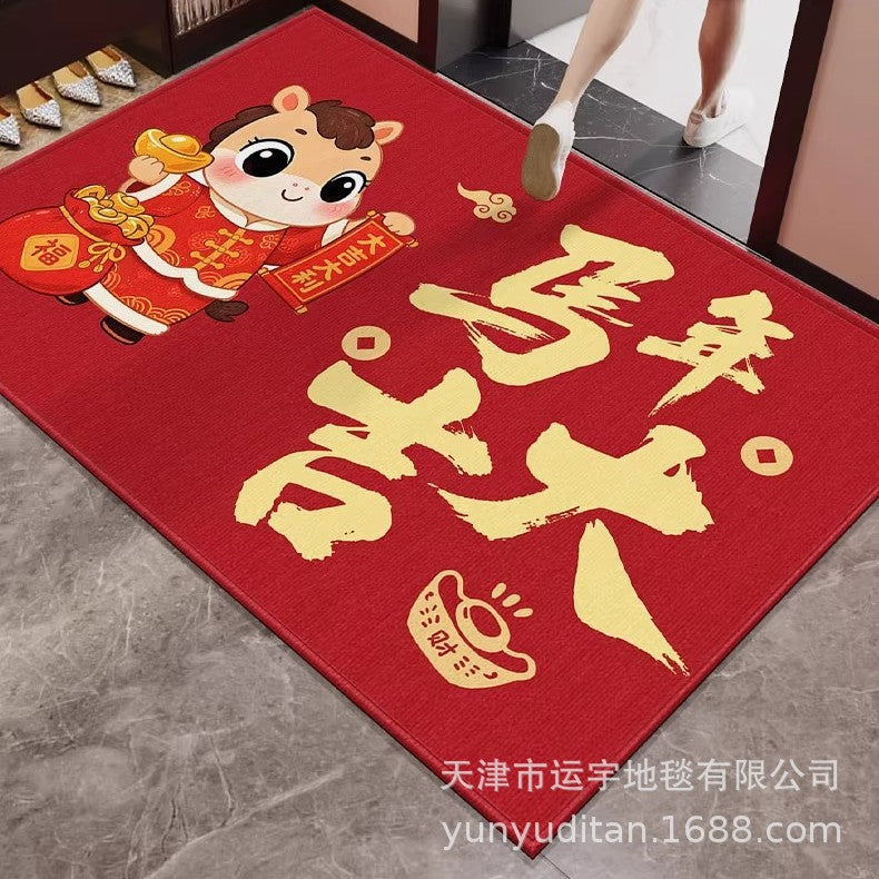 2026Year of the Horse Doormat New Year Red Festive Entrance Door Mat Spring Festival Atmosphere Dust Removal Foot Mat