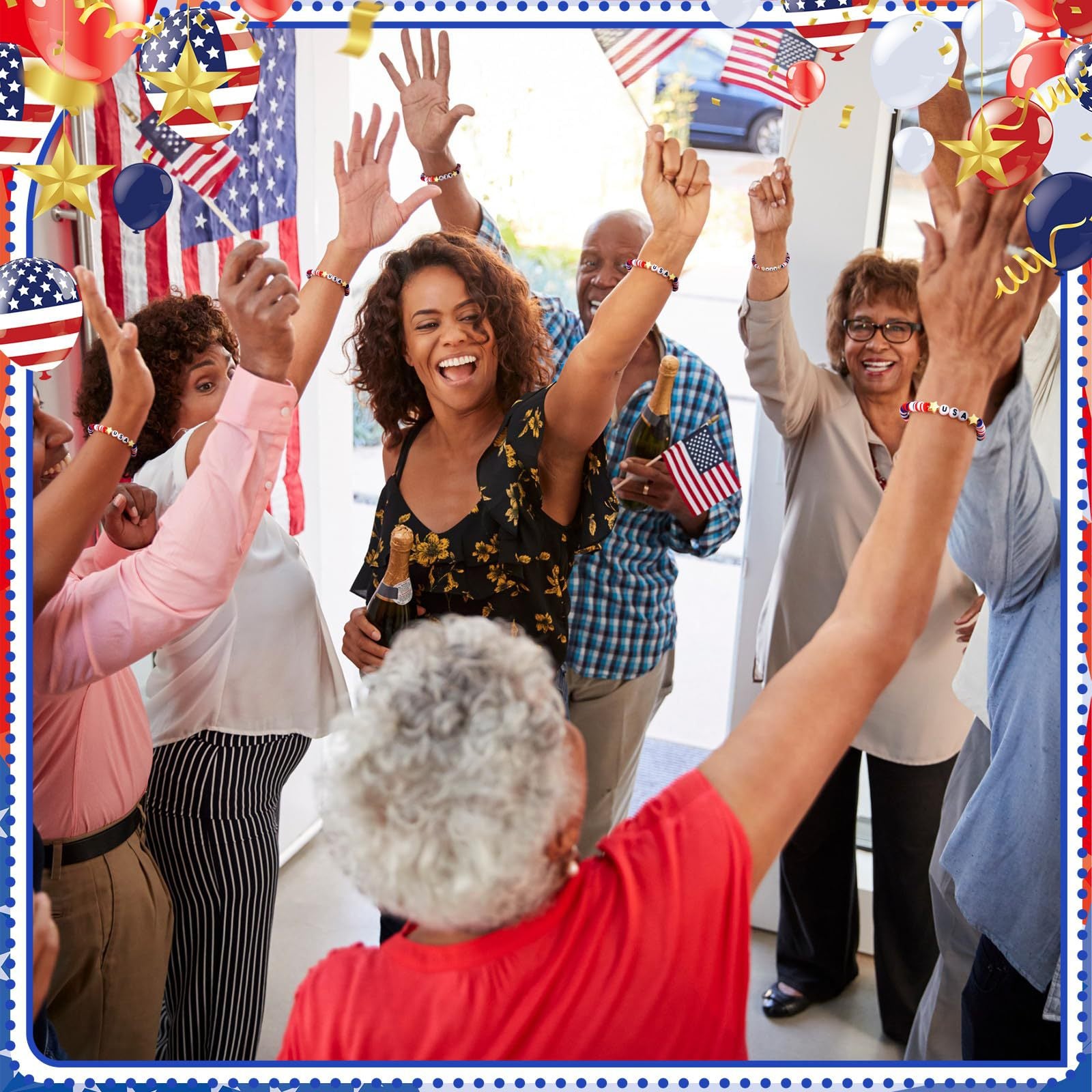 Independence Day Soft Clay Bracelet Set Flag Mixed Color Elastic Beads USA Alphabet Soft Clay Bracelet