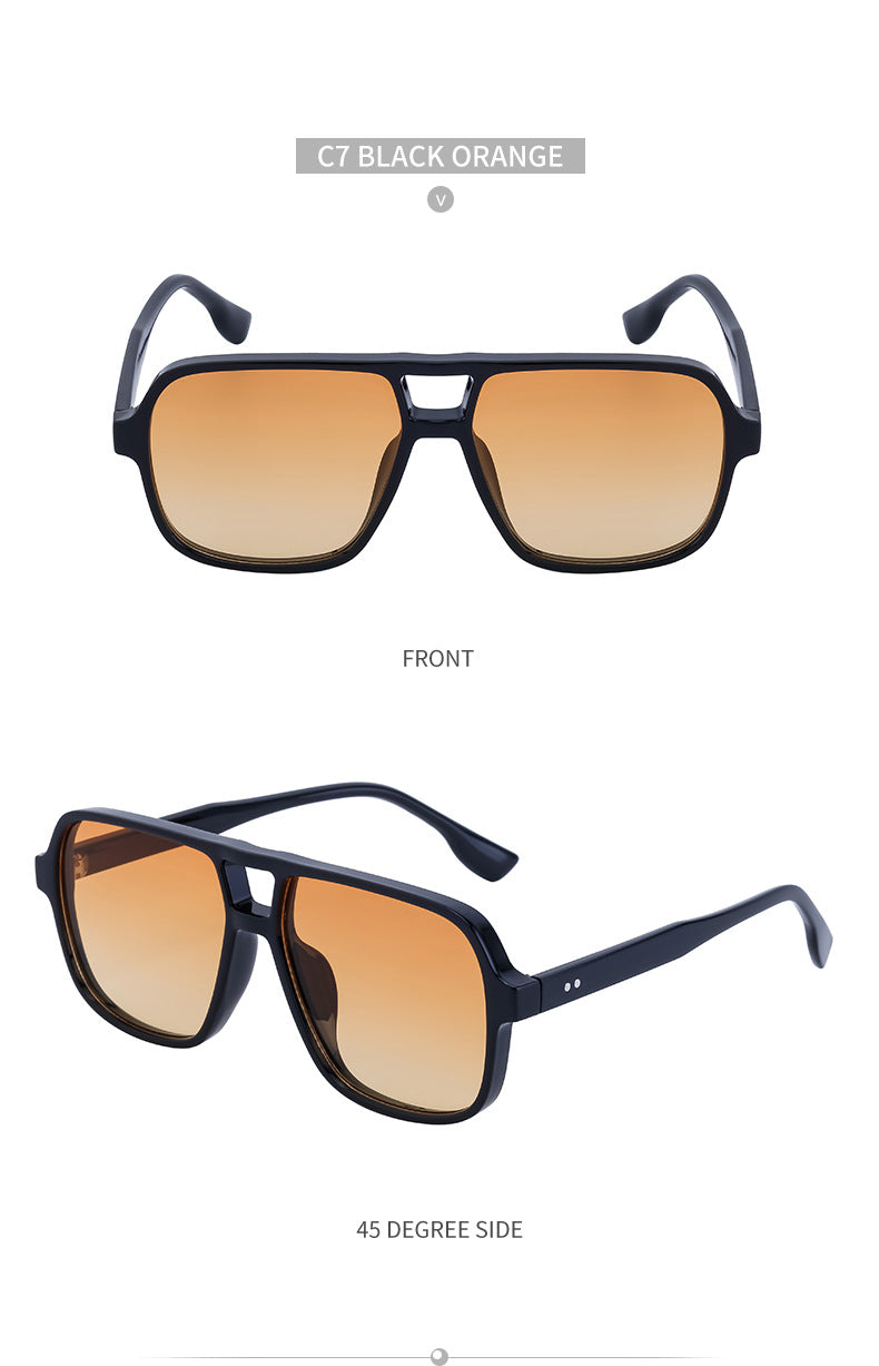 European and American Retro Double Bridge Sunglasses for Men, Large Frame Driving Sunglasses, Men's Outdoor Hiking Sun Protection Glasses shades