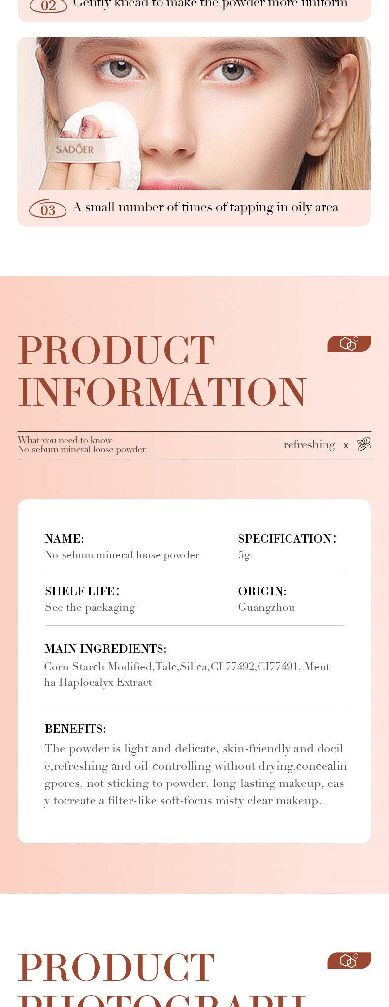 Full English Makeup SADOER Mineral Loose Powder Refreshing Lightweight Setting Concealer Powder  Wholesale