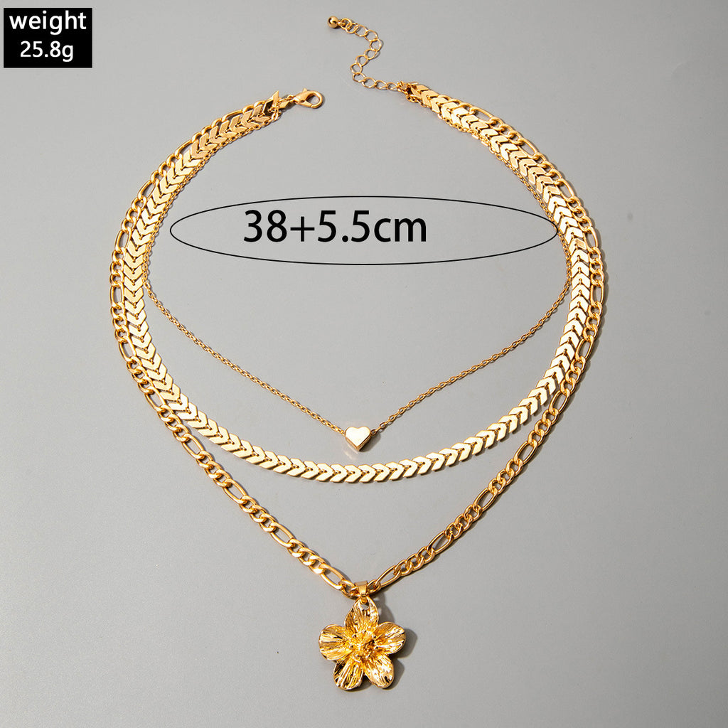 European and American Fashion Collarbone Chain Round Pendant Tassel Multi-layer Stacking Necklace Layered One-word Necklace3Set