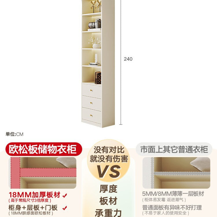 E0European Pine Board Warm White Sliding Door Wardrobe Desk Integrated Set Cream Style Bedroom Home Solid Wood Large Wardrobe
