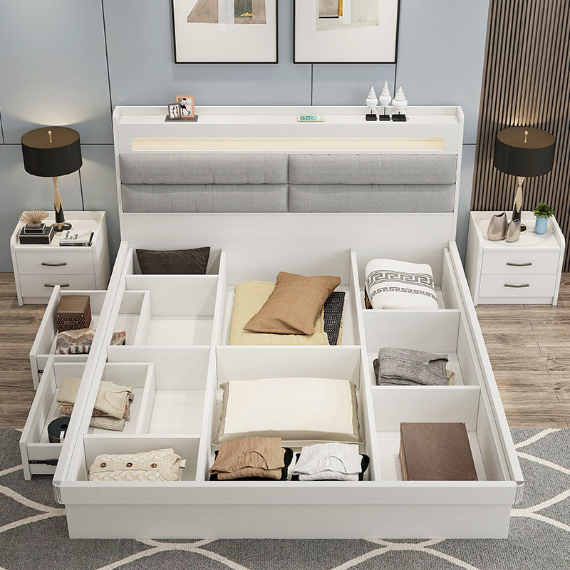 Custom Fabric Bed1.5Small Apartment Master Bedroom Soft Pack Technology Fabric Double Bed Simple Solid Wood Storage Bed Organizer