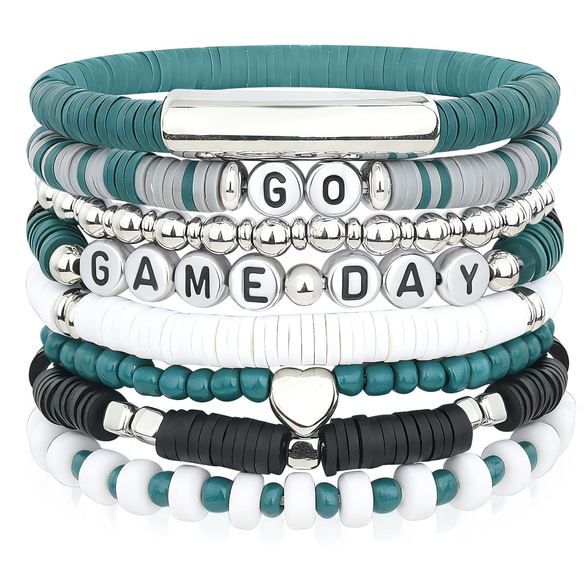 Game Day Soft Clay Bracelet Set Multi-layer Stackable Elastic Bracelet Super Bowl Game Day Football Bracelet