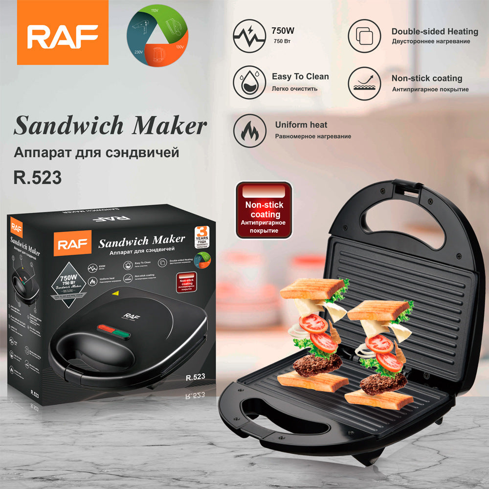 RAF European Standard Household Multifunctional Toaster Light Food Breakfast Sandwich Maker Double-Sided Heating Steak Machine