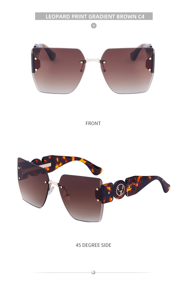 European and American Fashion Square Frame Sunglasses for Women, Trendy Rimless Cut Edge Sun Protection Sunglasses for Women sunglasses