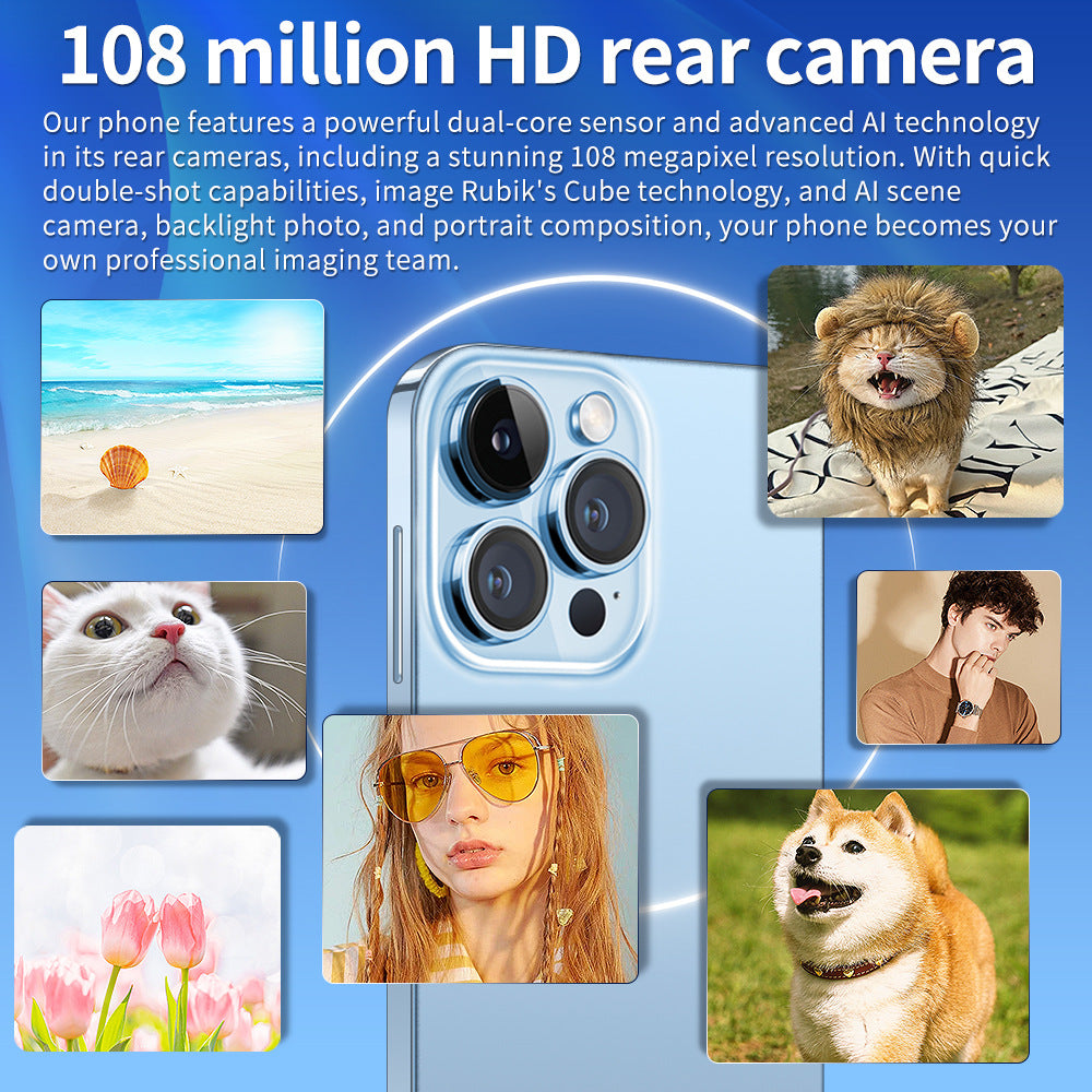 Mobile Phone i15 ProMax 7.3inch smart android phone(16+1T)130010,000 Pixels4G Net