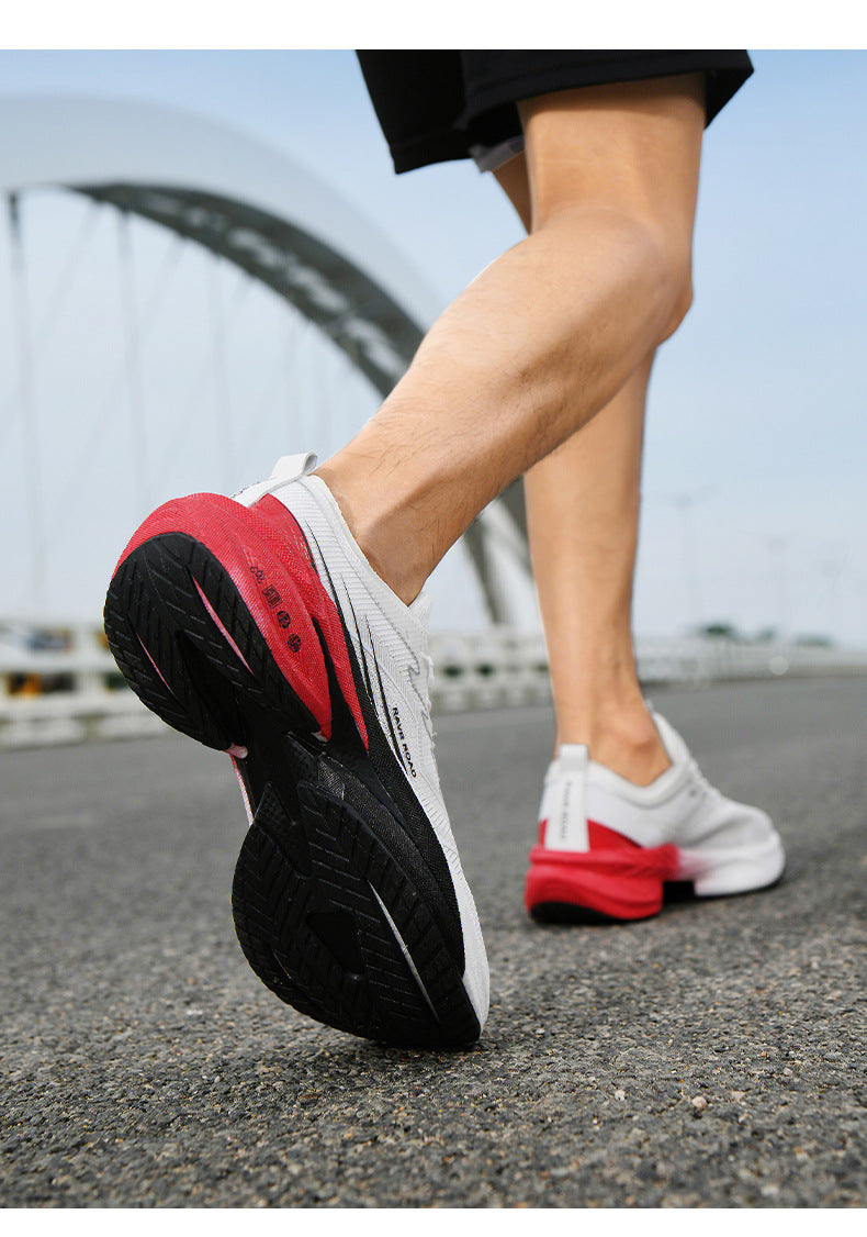 Summer New Hollow Breathable Rotating Buckle Racing Running Shoes Full Palm Carbon Plate Thick Sole Cushioning Sports Shoes