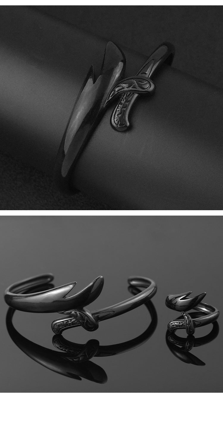 Fashionable Personality Stainless Steel Bracelet Ring Jewelry Electroplated Black Titanium Steel Ring Wholesale