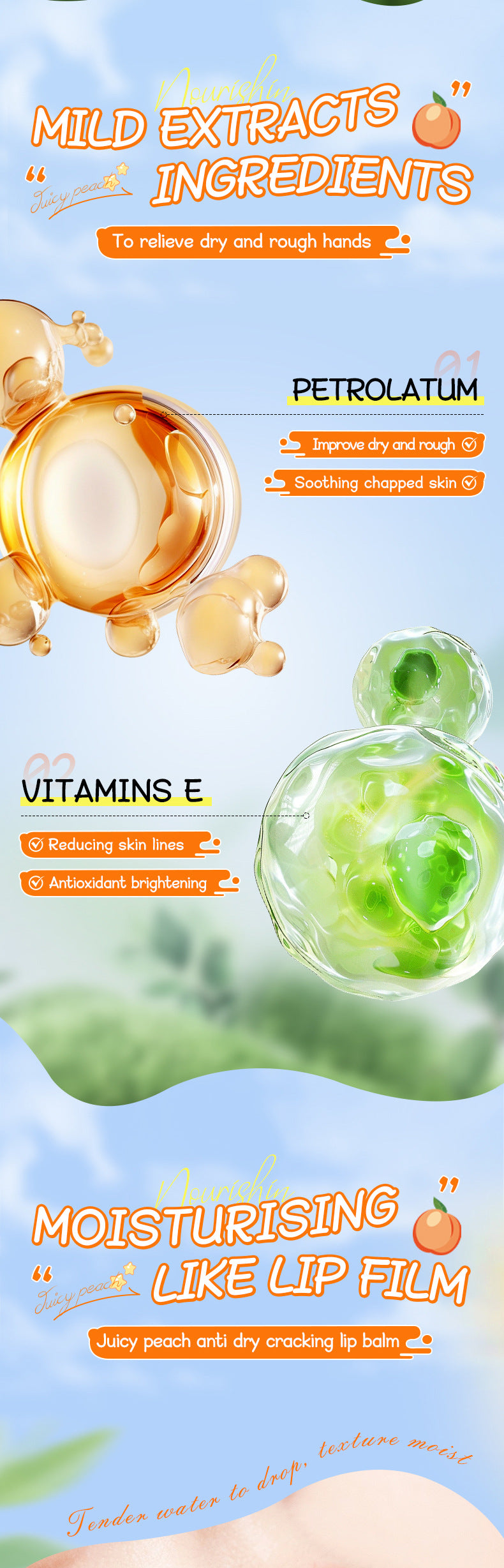 Full English Peach Hand Cream Lip Balm Set SADOER Nourishing Autumn and Winter Hand Cream Lip Balm  Wholesale