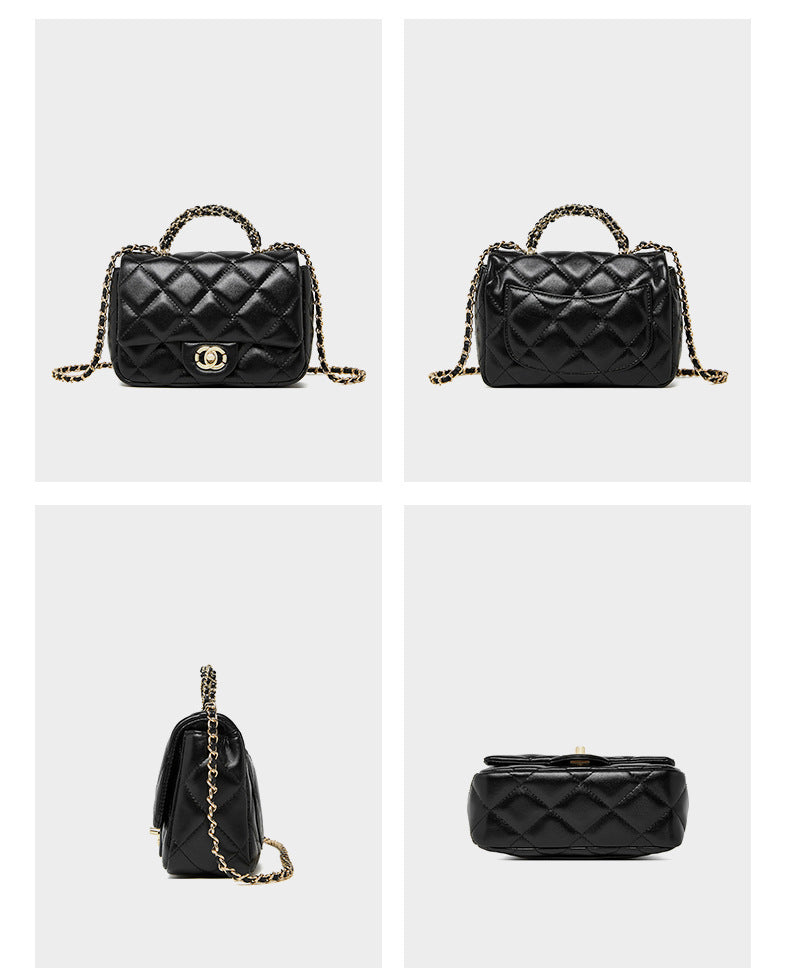 European and American Style Small Chanel-Style Quilted Chain Bag for Women, Simple Fashionable Women's Bag, Versatile Light Luxury Handbag, Shoulder Bag, Crossbody Bag, Genuine Leather
