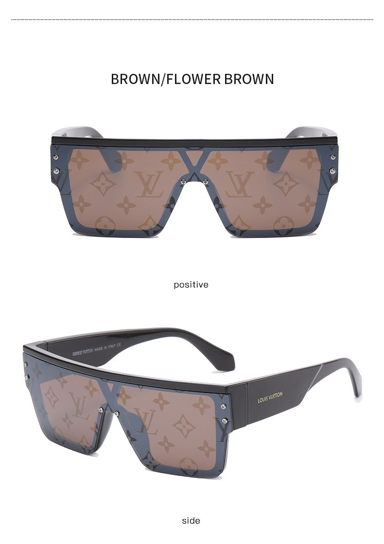 Donkey House1583European and American One-Piece Fashion Personality Sunglasses for Women, White Mercury Print Trendy Sunglasses for Men