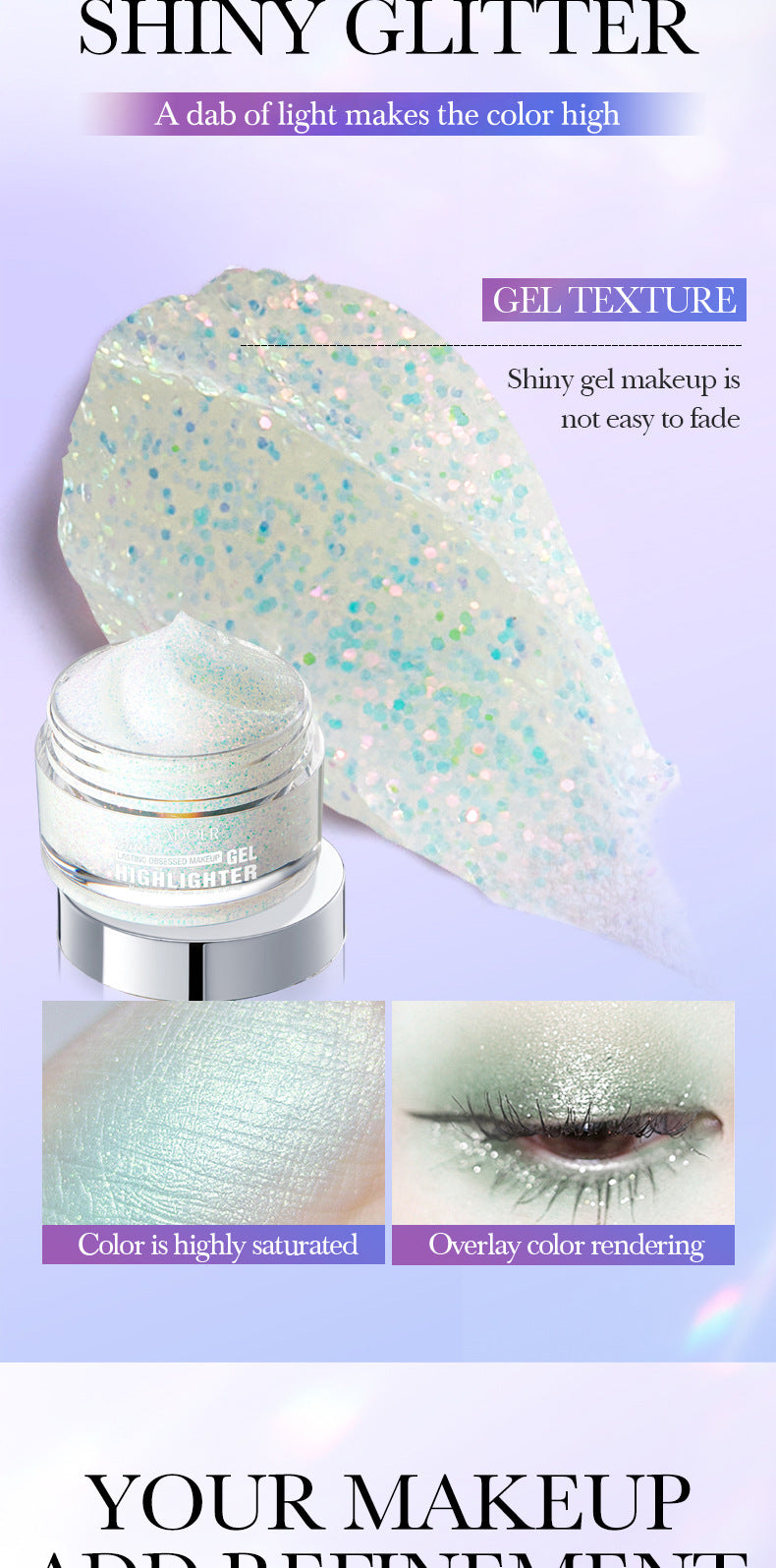 Colorful Highlight Gel SADOER Increase Facial Highlight Makeup Gel Cross-Border Wholesale